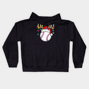 Baseball Christmas Kids Hoodie - Baseball With Santa Hat Reindeer Antlers Christmas Lights by Kimko